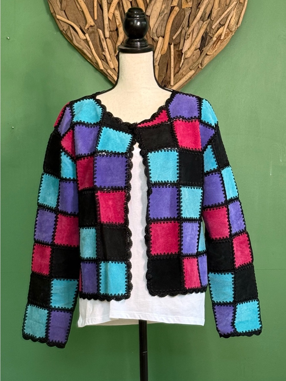 Colorblock Patchwork Women’s Sweater Jacket - Black, Teal, Purple, Magenta
